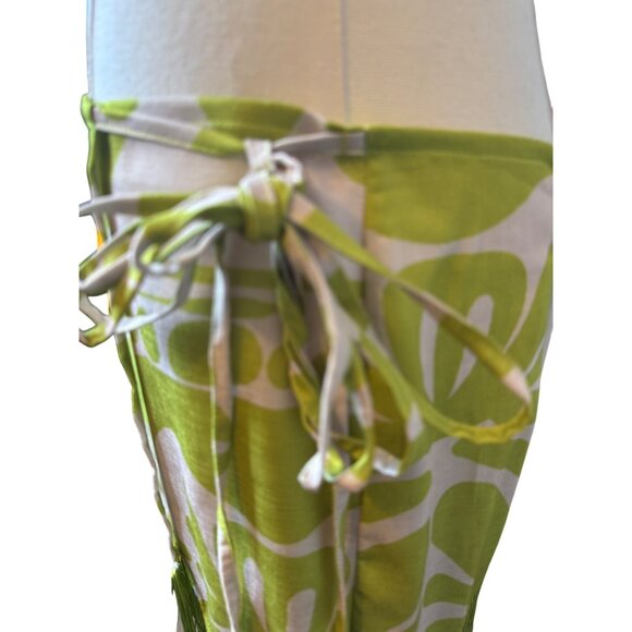 2/$30 NWT 4 Chartreuse Green Fringe Mini Wrap Skirt Abstract Pattern By PrettyLi - Picture 6 of 16